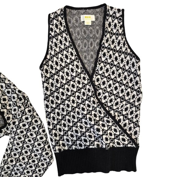 Maeve Anthropologie X-Small Black & White Geometric Knit Cardigan Sweater Vest S - Picture 9 of 9